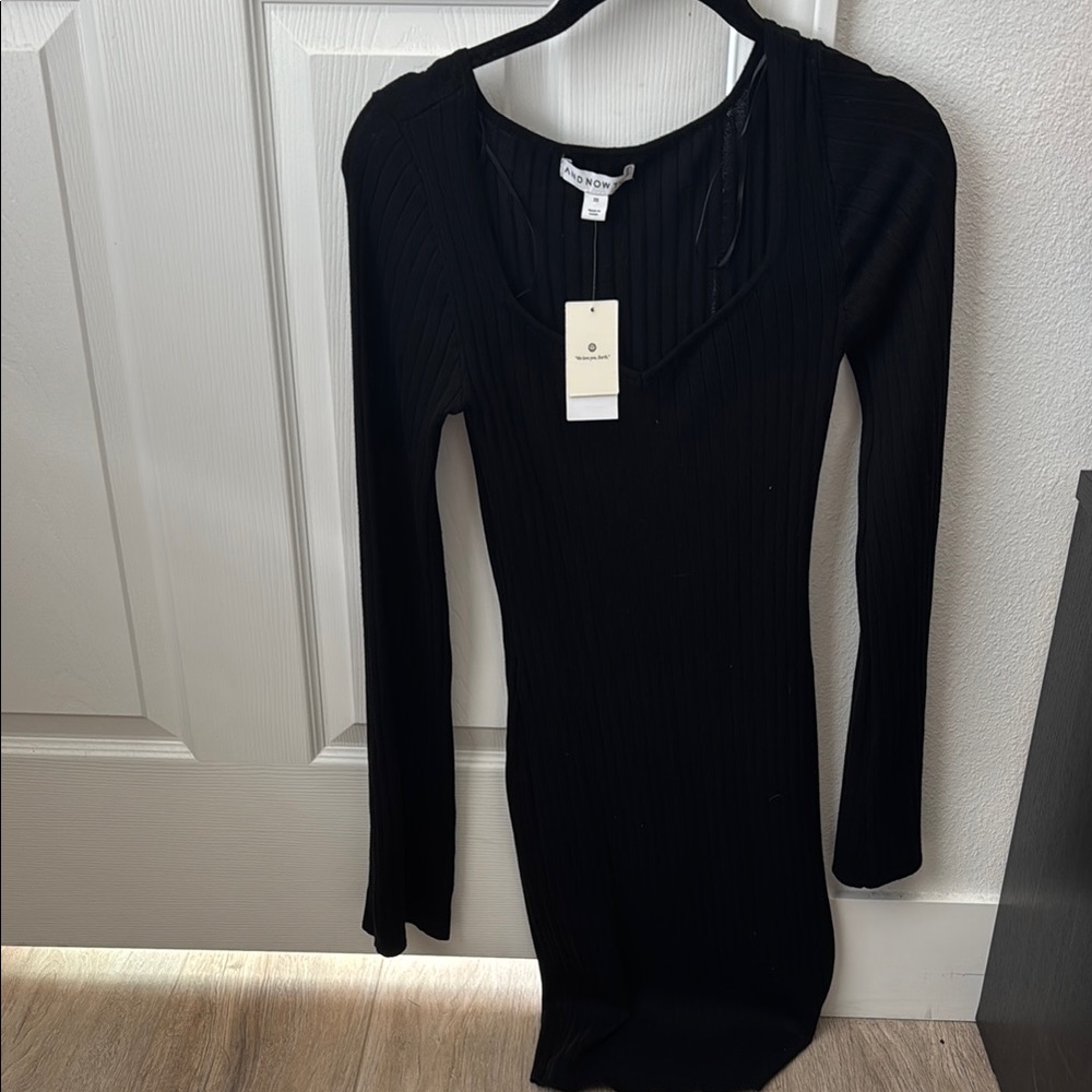 Black Long Sleeve Scoop Neck Bodycon Dress